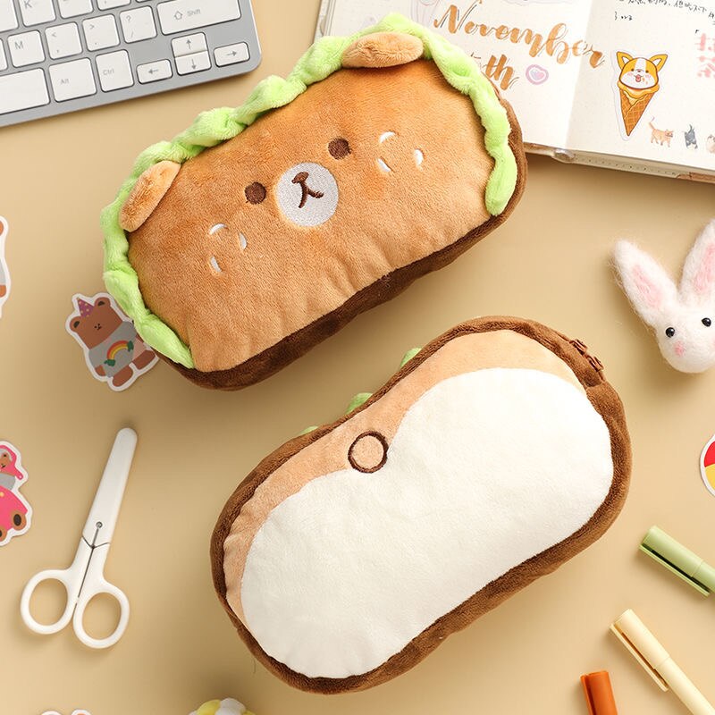 Plush Hamburger-Dog Bear Pencil Case