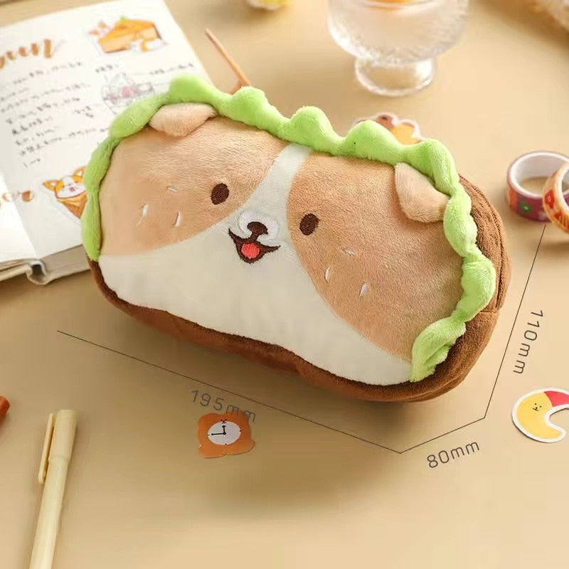 Plush Hamburger-Dog Bear Pencil Case