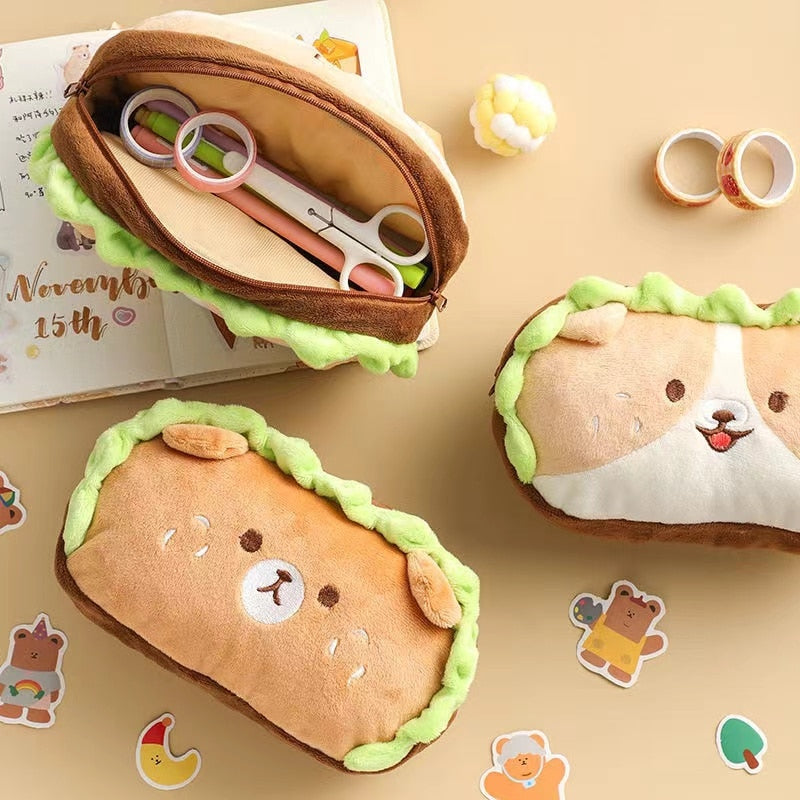 Plush Hamburger-Dog Bear Pencil Case